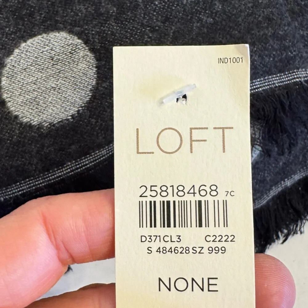 NEW LOFT Polka Dot Reversible Grey and Black Scarf Wrap Casual Cotton Blend NWT